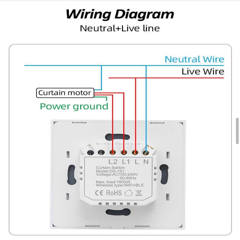 Intrerupator smart WiFi BLE 1800W jaluzele panou sticla TUYA Intrerupator smart WiFi BLE 1800W jaluzele panou sticla TUYA